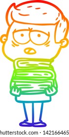 rainbow gradient line drawing of a cartoon tired man