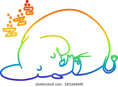 dibujo de la línea de gradiente del arco iris de un elefante dormido de dibujos animados