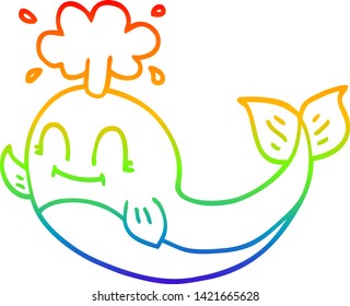 rainbow gradient line drawing of a cartoon happy whale
