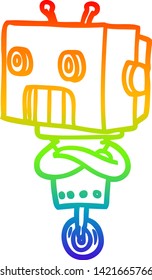 rainbow gradient line drawing of a cartoon robot