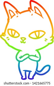 rainbow gradient line drawing of a cartoon cat staring