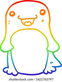 dibujo de la línea de gradiente del arco iris de un pingüino de dibujos animados
