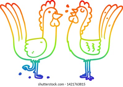rainbow gradient line drawing of a cartoon chickens