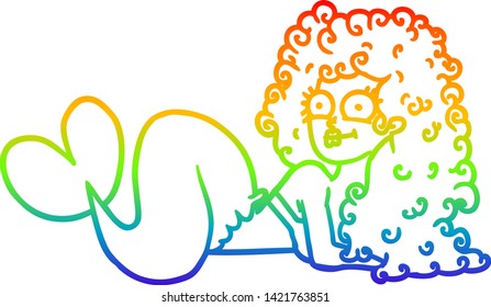 rainbow gradient line drawing of a cartoon mermaid