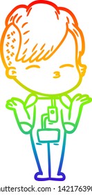rainbow gradient line drawing of a cartoon girl wearing futuristic clothes