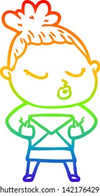 Regenbogen-Farbverlauf-Zeichnung einer Cartoon ruhigen Frau