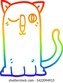 dibujo de una línea de gradiente de arco iris de un gato divertido de dibujos animados