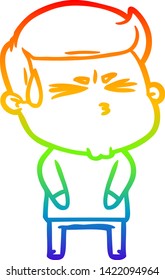 rainbow gradient line drawing of a cartoon man sweating