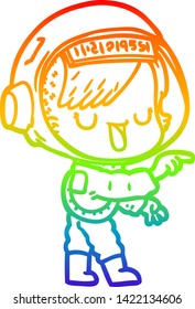 rainbow gradient line drawing of a cartoon astronaut woman