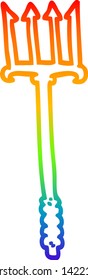 rainbow gradient line drawing of a cartoon gold trident