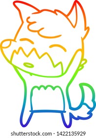 dibujo de línea de degradado de arco iris de un zorro de dibujos animados