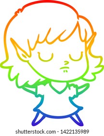 rainbow gradient line drawing of a cartoon elf girl