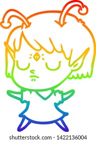 dibujo de una chica alienígena con gradiente de arco iris