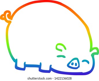 dibujo de línea de gradiente de arco iris de un cerdo de dibujos animados