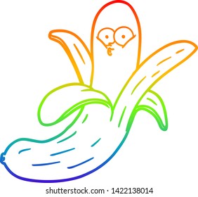 rainbow gradient line drawing of a cartoon banana with face