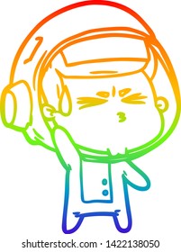 rainbow gradient line drawing of a cartoon stressed astronaut