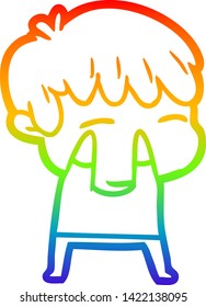 dibujo de una línea de gradiente de arcoiris de un niño curioso de dibujos animados