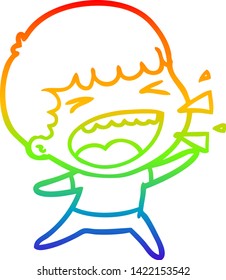 dibujo de una línea de gradiente de arco iris de un hombre riéndose de caricatura