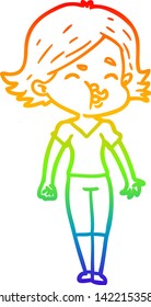 rainbow gradient line drawing of a cartoon girl pulling face