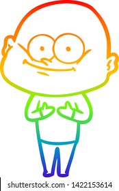 rainbow gradient line drawing of a cartoon bald man staring