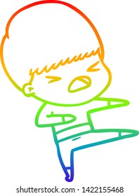 dibujo de una línea de gradiente de arcoiris de un hombre estresado en caricatura
