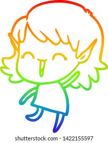 rainbow gradient line drawing of a cartoon elf girl