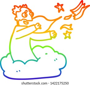 rainbow gradient line drawing of a cartoon god creating universe