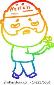 dibujo de una línea de degradado de arco iris de un hombre preocupado con barba