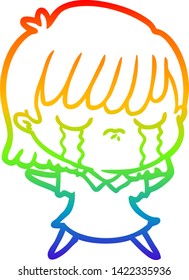 Regenbogen-Farbverlauf-Linie Zeichnung einer Cartoon-Frau weinen