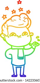 rainbow gradient line drawing of a cartoon excited man
