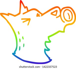 dibujo de una línea de gradiente de arcoiris con un dibujo de un lobo aullante