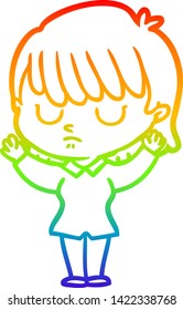 rainbow gradient line drawing of a cartoon woman