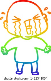 dibujo de una línea de gradiente de arco iris de un hombre calvo llorando