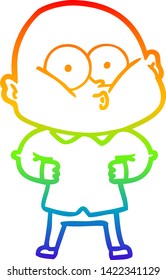 rainbow gradient line drawing of a cartoon bald man staring