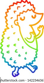 rainbow gradient line drawing of a cartoon hedgehog