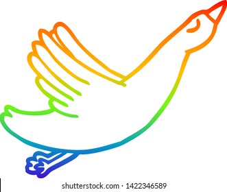 rainbow gradient line drawing of a cartoon flying goose