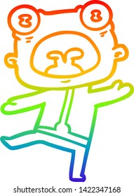 rainbow gradient line drawing of a cartoon weird alien communicating