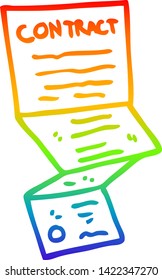 dibujo de una línea de gradiente arco iris de un contrato complicado de dibujos animados