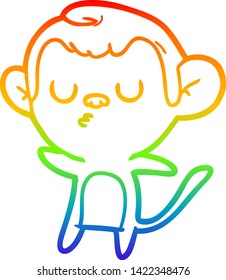 rainbow gradient line drawing of a cartoon monkey