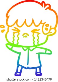 rainbow gradient line drawing of a cartoon boy crying