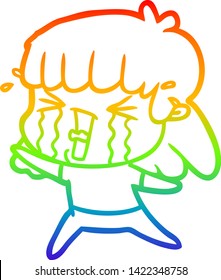 Regenbogen-Farbverlauf-Zeichnung einer Cartoon-Frau in Tränen