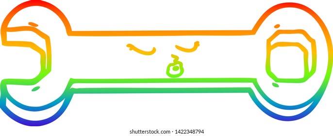 dibujo de línea de gradiente de arcoiris de un spanner de dibujos animados