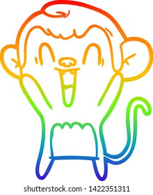 rainbow gradient line drawing of a cartoon laughing monkey