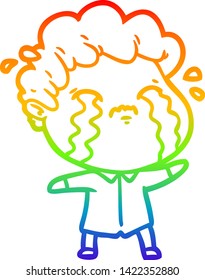 dibujo de una línea de gradiente de arco iris de un hombre de dibujos animados llorando
