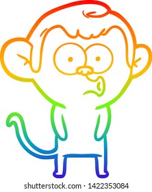 rainbow gradient line drawing of a cartoon hooting monkey
