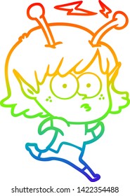 rainbow gradient line drawing of a cartoon alien girl