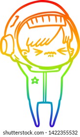 rainbow gradient line drawing of a cartoon astronaut woman