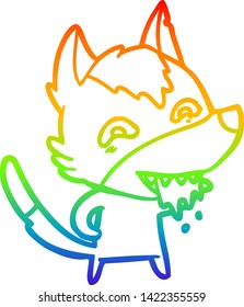 rainbow gradient line drawing of a cartoon hungry wolf