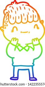 dibujo de una línea de gradiente de arco iris de un muchacho amigo de la caricatura