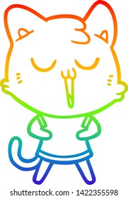 rainbow gradient line drawing of a cartoon cat singing